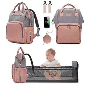 3 in 1 Maternity Backpack with USB Charge Port, Portable Baby Bed, Diaper Bag